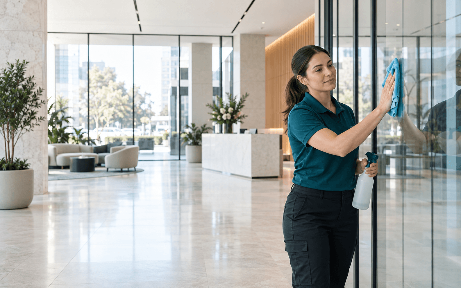 Professional cleaner caring for a modern commercial space